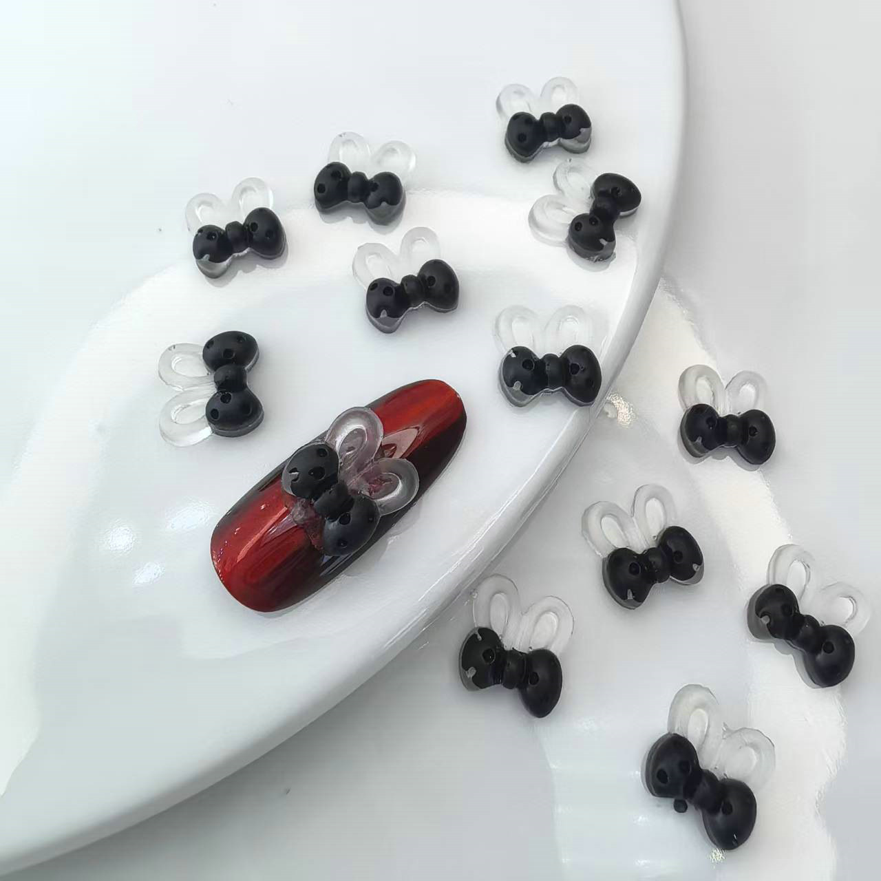 透明夜光光变蝴蝶结兔耳朵美甲饰品批发发夹配饰材料贴片0008