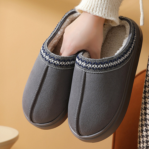 Cross-border best-selling cotton slippers, winter couple thick-soled home pure color warm lined anti-slip cotton slippers
