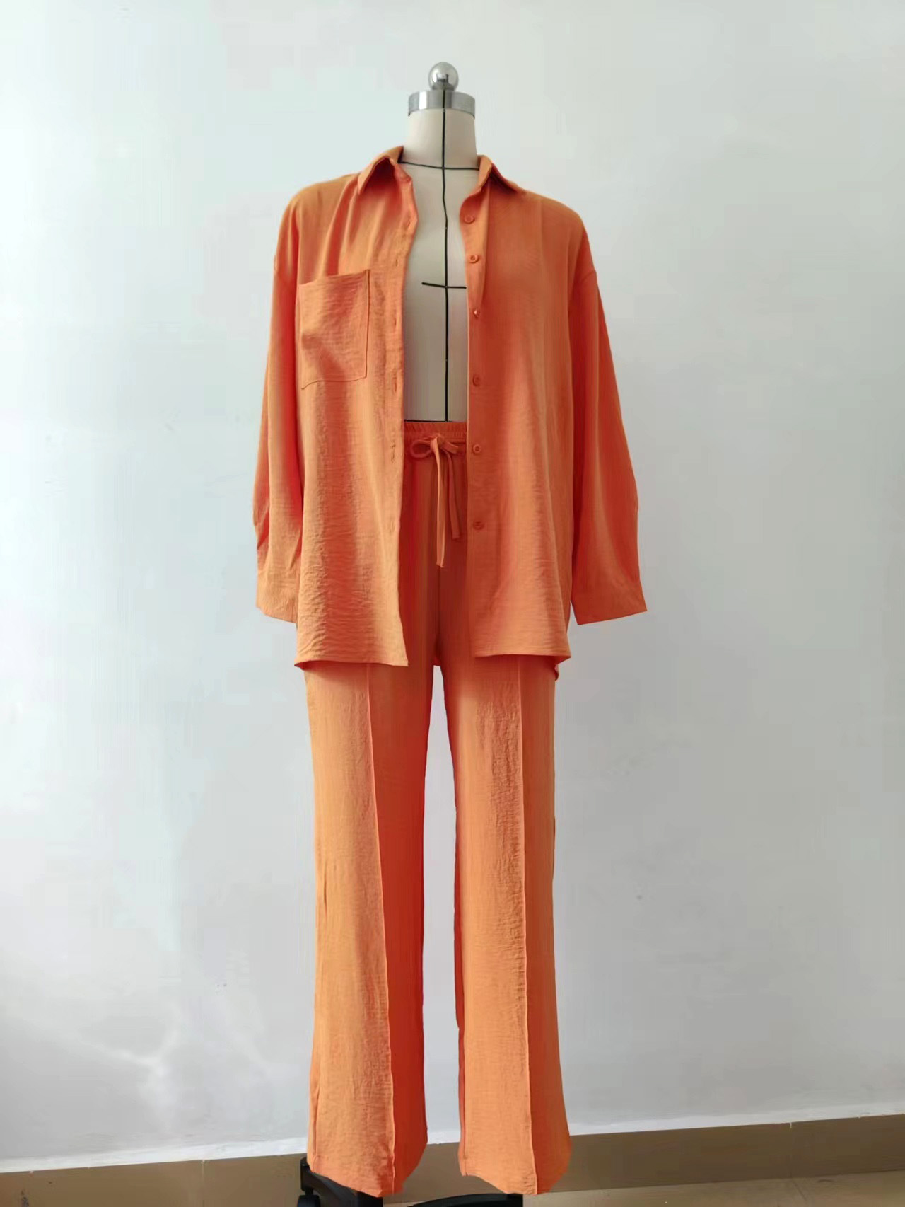 Suit Women Autumn Winter Long Sleeved Shirt Pleated Elastic Waist Pants Elegant Two Piece Set