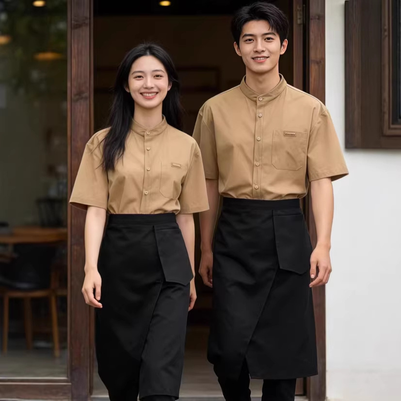 餐饮奶茶店火锅店服务员工作服短袖衬衣蛋糕奶茶甜品店时尚工装
