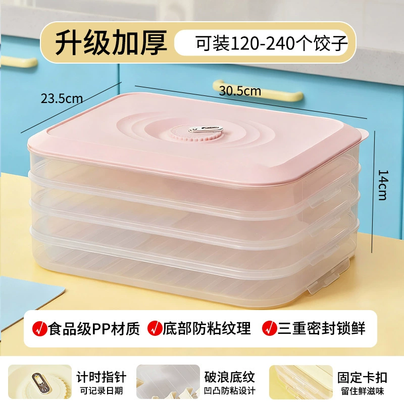 Multi‑layer Time dumpling storage box, food‑grade PP, stackable 1–4 layers, freezer safe