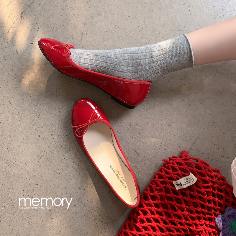zijin~ Embrace freedom! Bow-knot red ballet flats with low heels and soft soles, patent leather flat shoes for women
