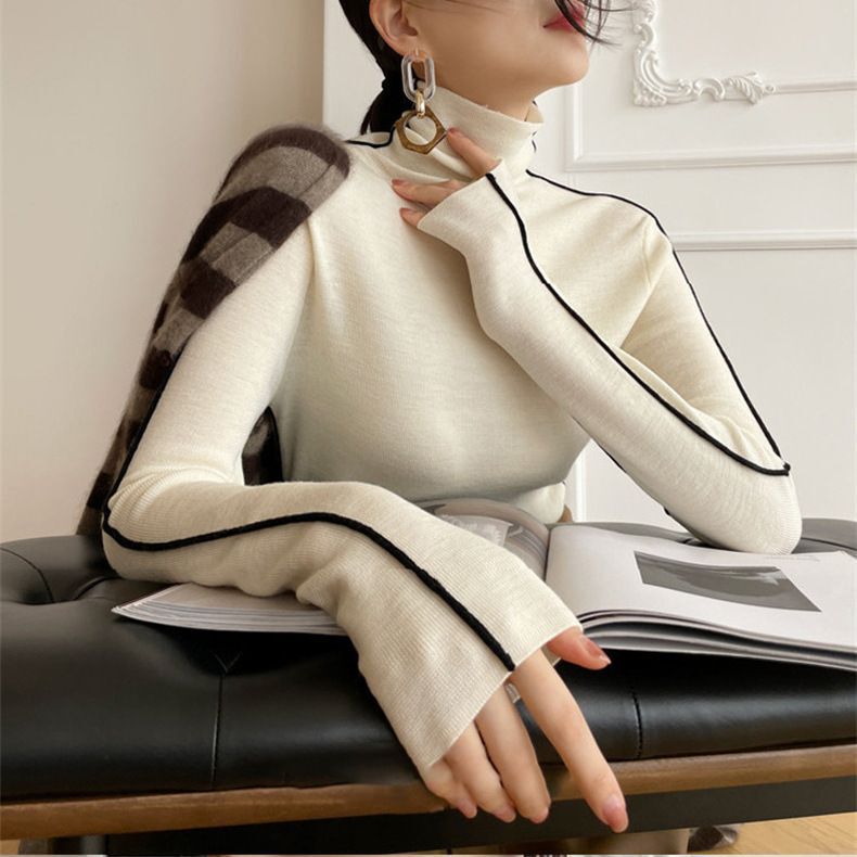 High-Neck Base Shirt for Women in Autumn and Winter, Paired with a Coat, Featuring a Luxurious Fur Inner Layer, Thickened with German Velvet, and a Stacked Collar Top