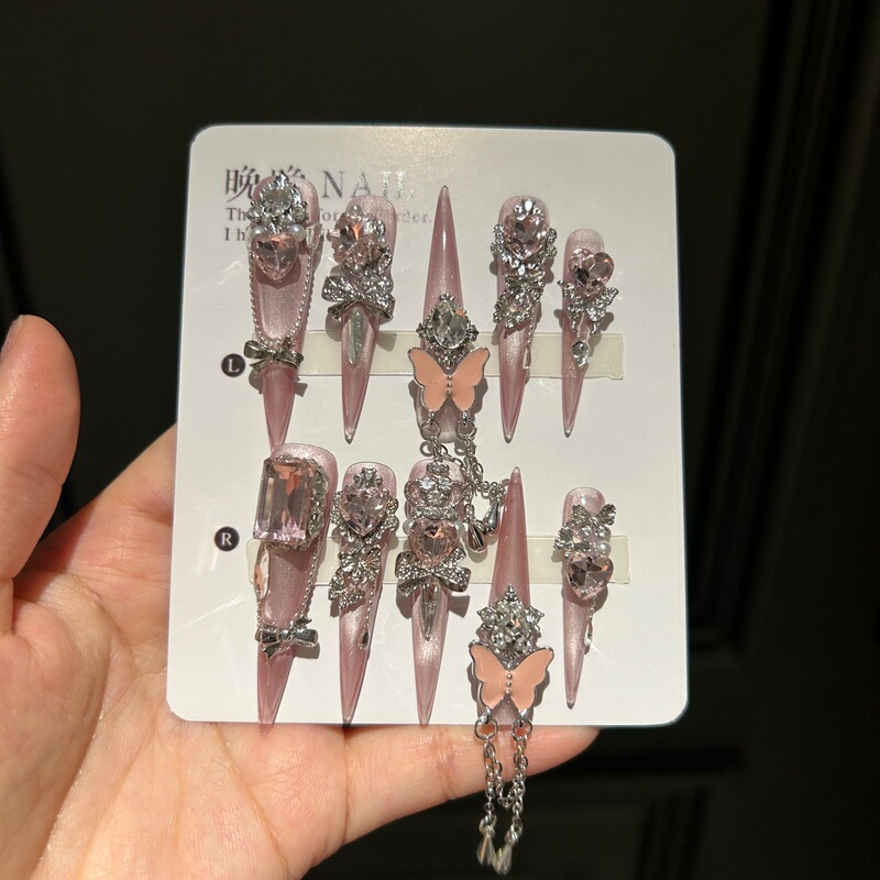 Hibiscus Pure Handmade Wearable Nails High-End Whitening French Cat Eye Manicure Removable Luxury Elegant Nails Hibiscus Pure Handmade Wearable Nails High-End Whitening French Cat Eye Manicure Removable Luxury Elegant Nails
