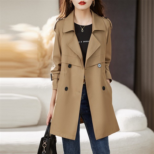 New Spring and Autumn Windbreaker for Women, Mid-Length, Petite, Korean Style, Slim-Fit, Waist-Cinching, Slimming, Versatile Jacket