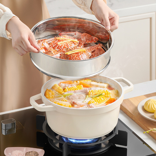 Ceramic thickened alloy household induction cooker to stew foreign trade seafood Korean style double-eared aluminum enamel instant noodle soup enamel pot