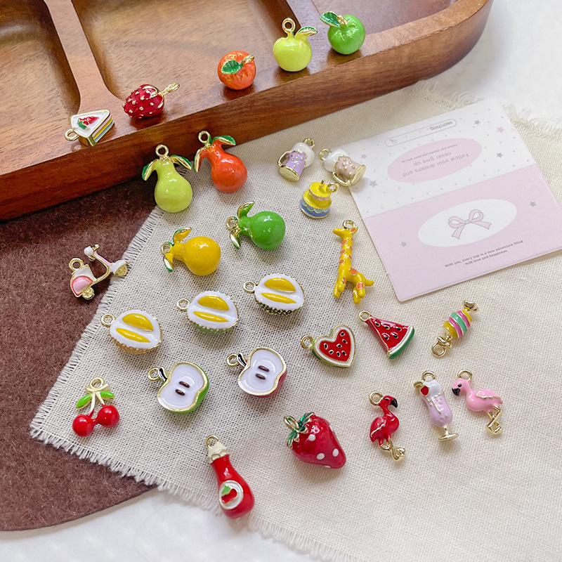 Alloy Oil Drop Cute Pendant Stereo Durian Strawberry Cake Motorcycle Cherry Beads DIY Handmade Bracelet