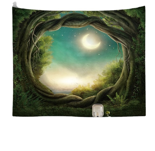 亚马逊wish速卖通森林挂毯外贸月亮太阳森林挂毯坐垫壁挂T078