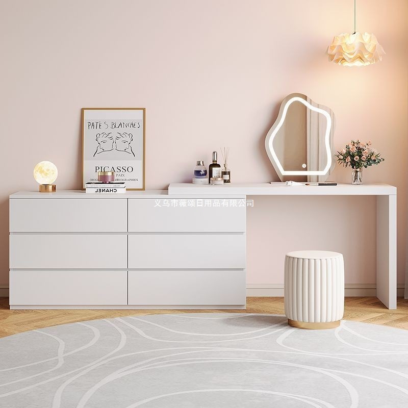 Dressing Table and Cupboard Integrated Home Bedroom Modern Simple Small Apartment Retractable Cream Style Dressing Table Storage Cabinet