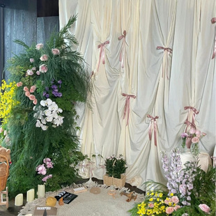 XC bow pleated cotton and linen background cloth creamy-white does not penetrate the Mid-Autumn Festival photography photography props birthday layout