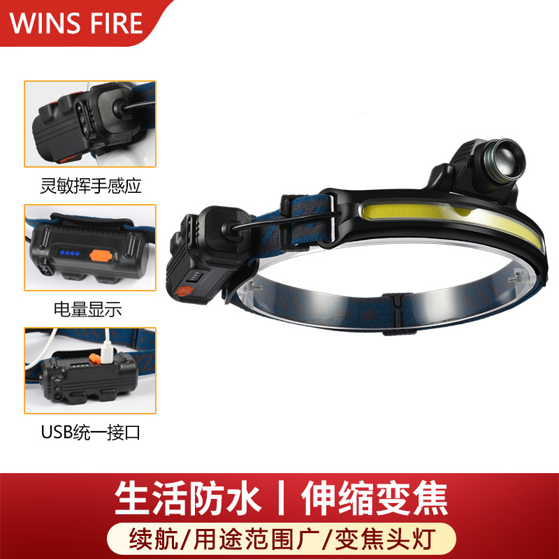 Cross-border COB Strong Skin Headlight Mini Headset Running Zoom Rechargeable Night Running Light Induction Headlight