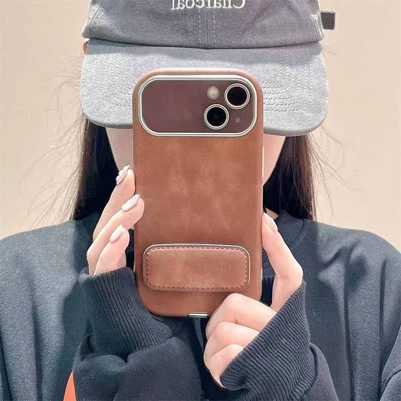 Soporte plegable de cuero color café piel-ventana grande rj