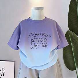 男童夏季衣服儿童短袖T恤新款现货中大童渐变马马卡龙痞帅潮流童