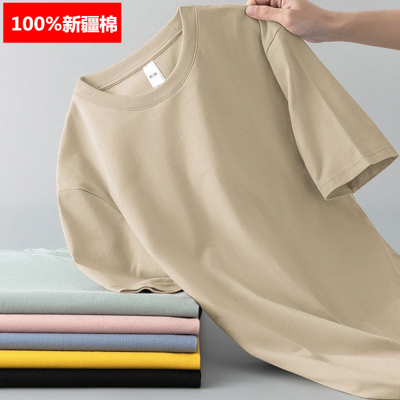 카키색 라운드넥 반소매 코튼