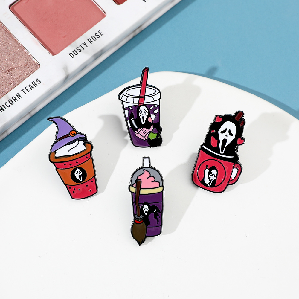 Alloy Material Halloween Festival Funny Pin Cartoon Cup Skull Alloy Enamel Unisex Brooches