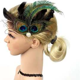 优雅孔雀羽毛发夹水钻天然羽毛迷人头饰婚礼发夹厂家直销