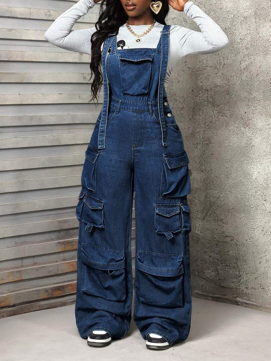 Women's Clothing Versatile Wide Leg Denim Jumpsuit Women's Work Pants Style Overalls For Formal & Casual For Women_ecoleips.com