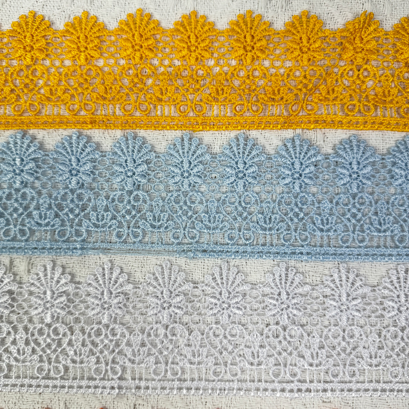 Inventario de 6CM códigos de barras de encaje multicolor ropa infantil cortina de falda para el hogar decoración de encaje accesorios solubles en agua