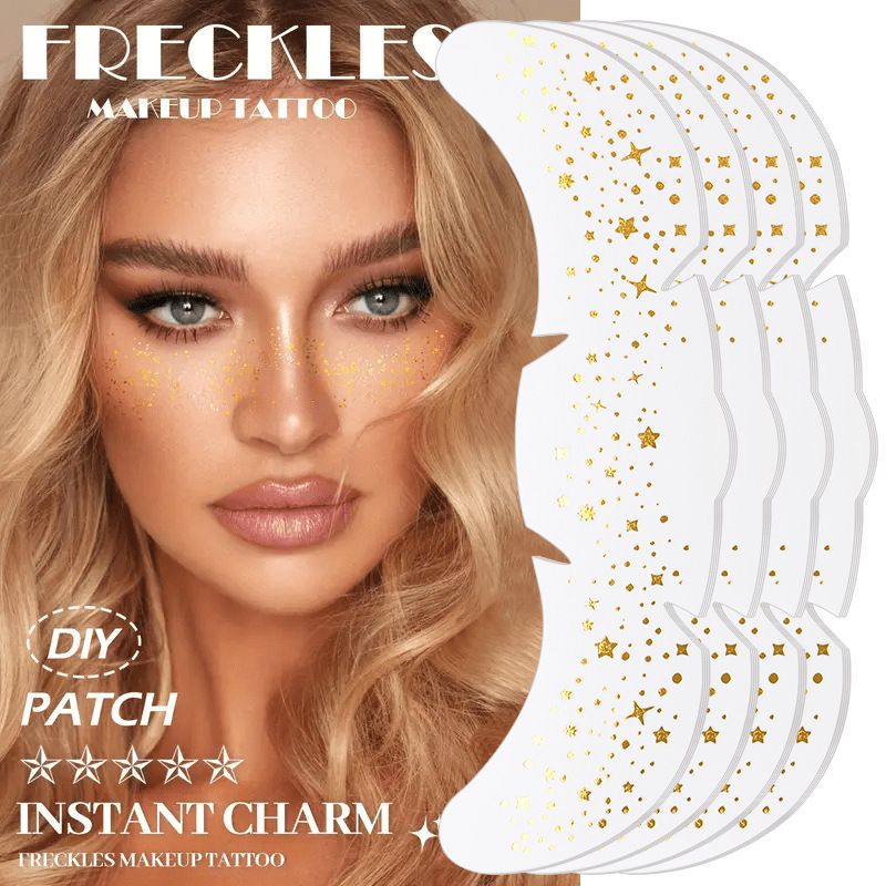 Cross-border European and American Bronzing Electric Syllable Face Stickers Personalized Face Performance Freckles Stickers Makeup Metal Tattoo Stickers Customized