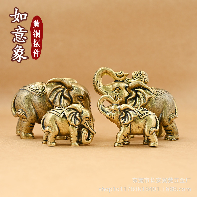 Pair of Copper Elephants Mini Cute Copper Elephant Desktop Decoration Metal Craft Ornaments