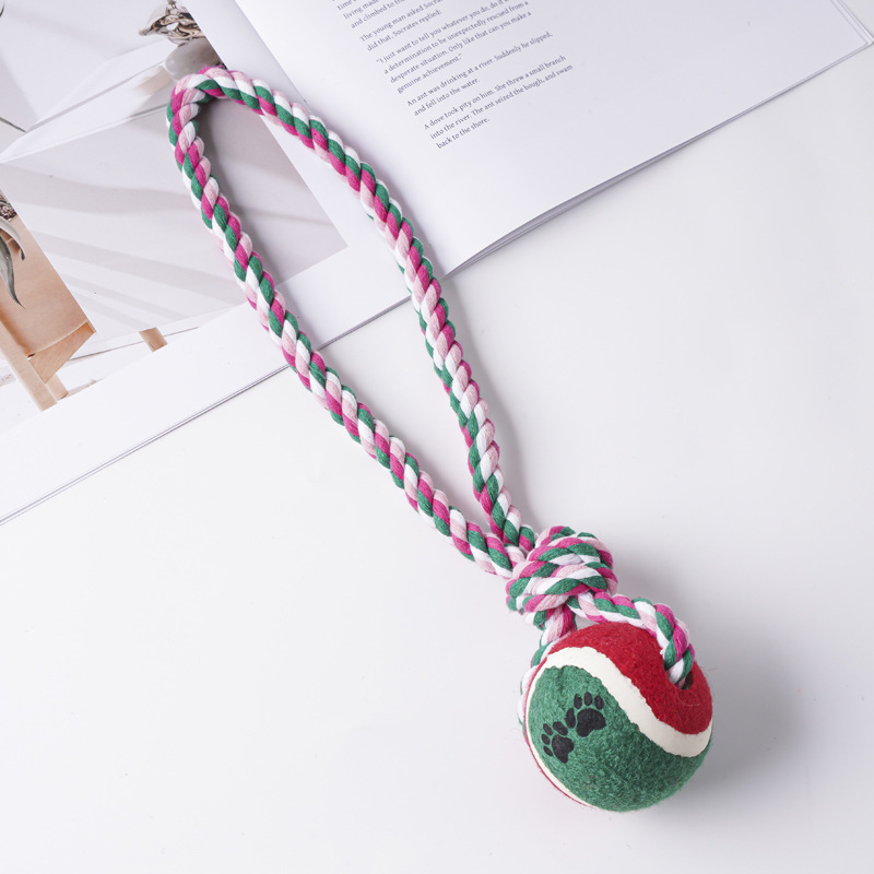 Juguetes de cuerda de algodón para perros Juguetes de cuerda molida para mascotas Juguetes de nudo Corgi Golden Retriever Juguetes para aliviar el aburrimiento con mango Tenis doble