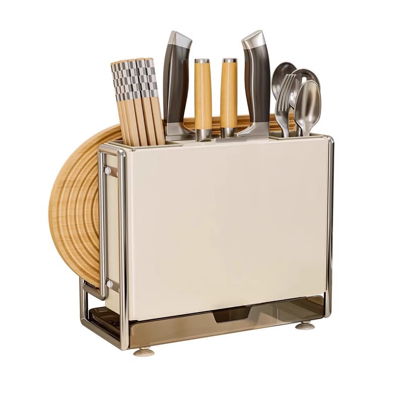 Estante de cuchillos de cocina Estante de almacenamiento Encimera de hogar de estilo crema Tablero de cocina magnético Estante de tapa de olla Jaula de palillos Estante de almacenamiento de cuchillos integrado