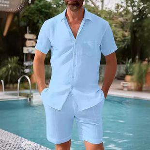 2024 Amazon New Men's Short Sleeve Shirt suit Summer Loose Casual Cotton and Linen Cardigan Shirt in stock