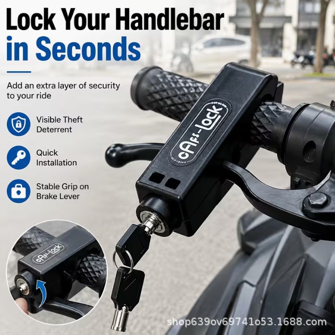 Electric vehicle handlebar lock, handlebar lock, bicycle lock, hand grip lock, brake lock, motorcycle anti-theft lock, electric scooter lock