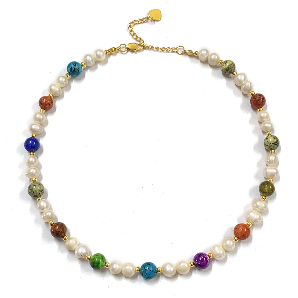 12g Weight 18K Gold Plated Plating Material Earrings, Necklace Classification 2 PCS/Package Quantity Holiday, Daily Occasion natural stone, Freshwater Pearl, Titanium Steel Material Round Pattern Women's Gender Beaded Design Elegant, Simple Style Style Elegant Simple Style Round Natural Stone Freshwater Pearl Titanium Steel Beaded 18K Gold Plated Women's Earrings Necklace 9