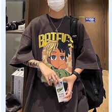 潮流卡通短袖t恤男生夏季美式复古潮牌宽松嘻哈高街大码半袖体恤