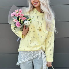 AliExpress ヨーロッパとアメリカのクロスボーダー女性の花柄セーター秋の女性の新しいルーズカジュアル多用途ファッションフラワーセーター