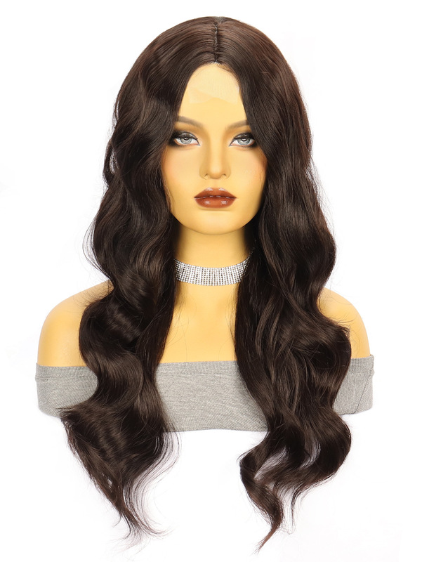 アマゾンの新しい茶色のロングストレートヘアビッグウェーブロングカーリーヘア化学繊維フロントレースレディースウィッグヘッドギア小スポット|undefined