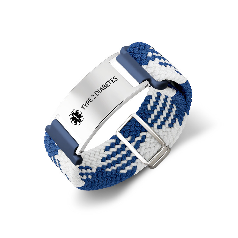 Best-selling stainless steel curved medical bracelet in Europe and America, custom-engraved nylon woven strap, unisex