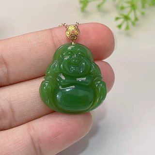 福贝钻珠宝【18k金镶嵌天然和田碧玉佛公吊坠】裸石尺寸约24*23mm