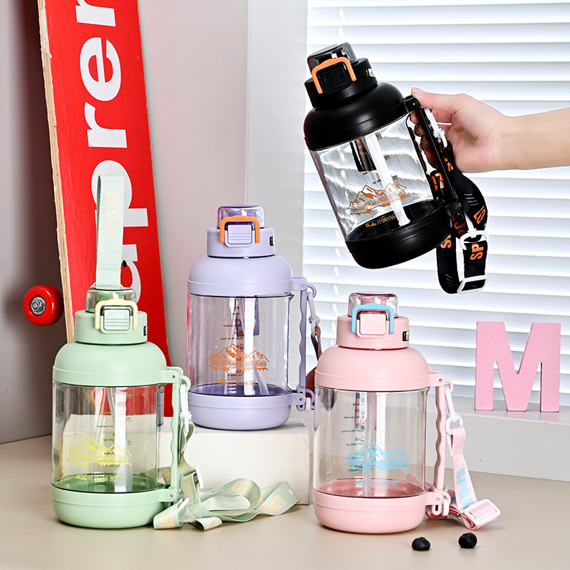 Botella de agua deportiva de tonelada de gran capacidad, celebridades de Internet, hombres y mujeres, ejercicio, taza de agua portátil, correa, tapa elástica, taza de cubo al aire libre