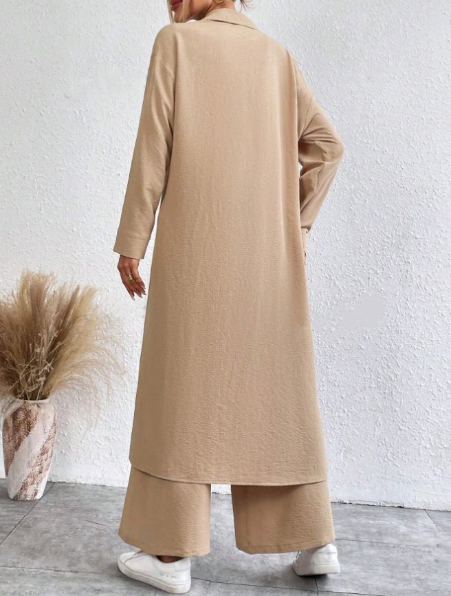 GraceChic Südostasien Frühling und Herbst Große Größen Lockeres langes Hemd Weite Hose Modischer Sportanzug Zweiteiler Großhandel_voghion.com