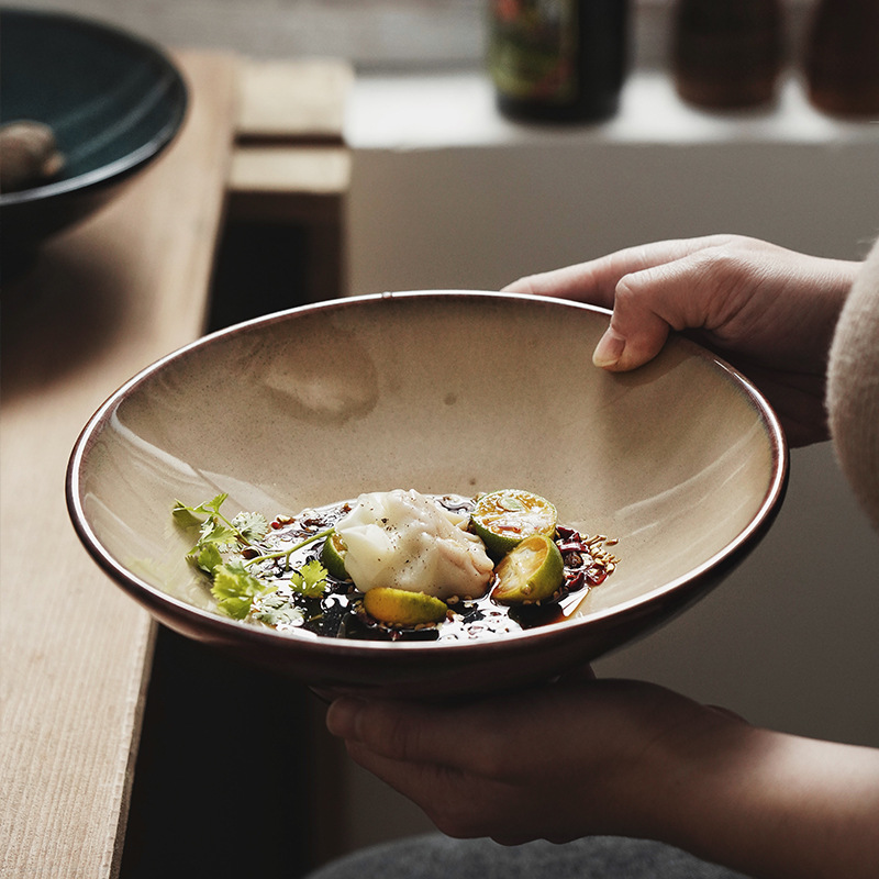 Cambio de horno de estilo japonés creativo transfronterizo tazón de cerámica tazón de ensalada de frutas plato de pasta occidental tazón de sopa de hogar tazón de fideos cuenca de sopa