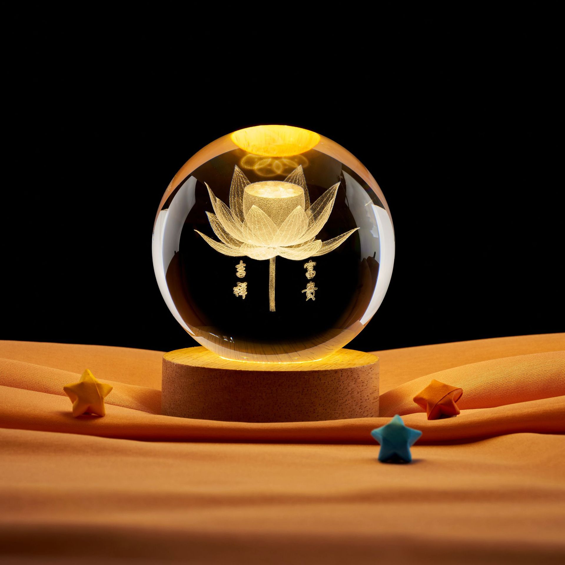 Lámpara de noche de bolas de cristal de loto Zen creativo chino decoración de escritorio decoración del gabinete de entrada decoración del dormitorio regalo