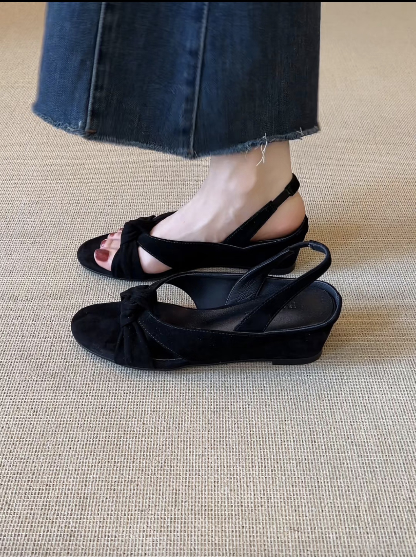 Sandal cao gót nữ hở mũi quai chéo buộc dây, gót 3.5 cm — đen chi tiết 2