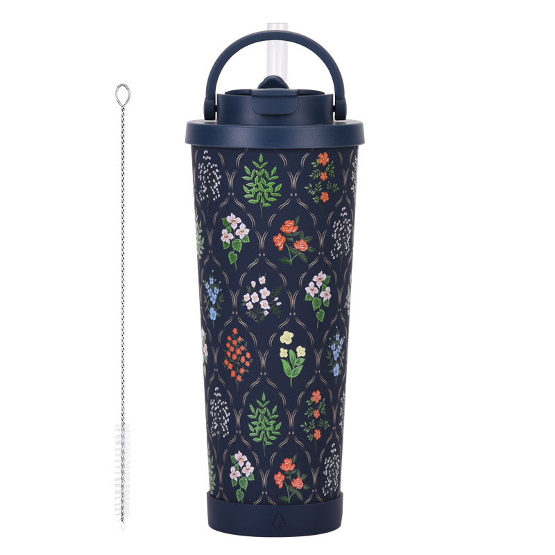 Yeni 830 ml büyük kapasiteli termos bardak, kullanışlı saplı, tek bardak, çift içme bardağı, büyük delikli baskılı pipetli bardak