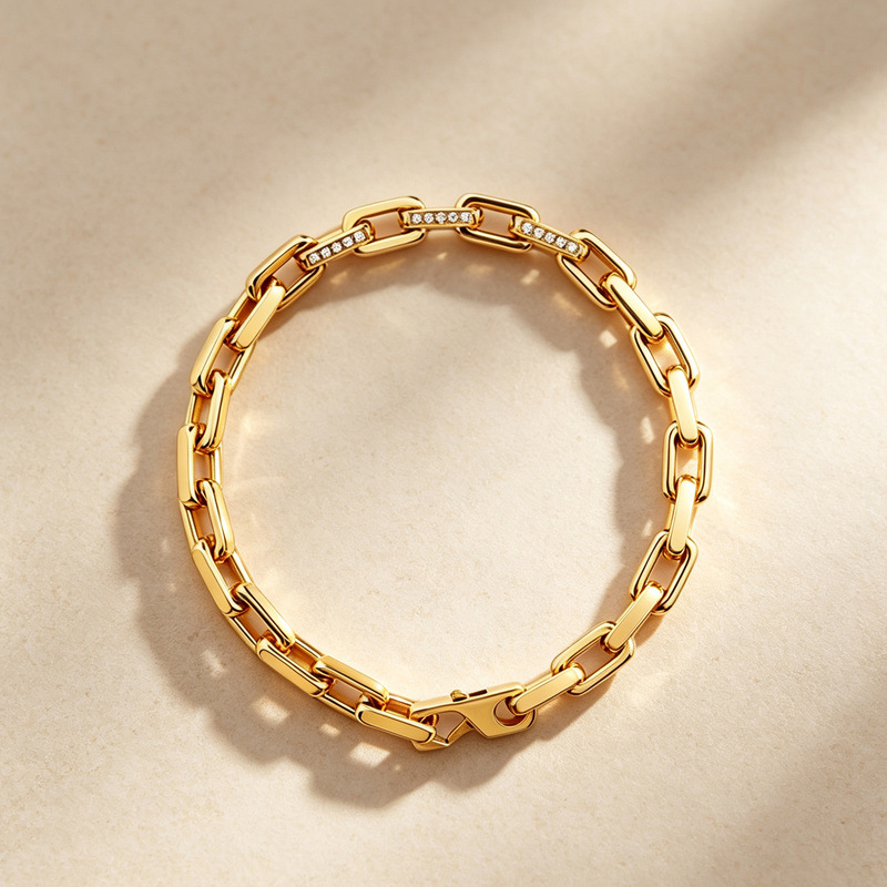 European and American fashion trend jewelry stainless steel bracelet plated with 18K gold, niche design stainless steel square bracelet