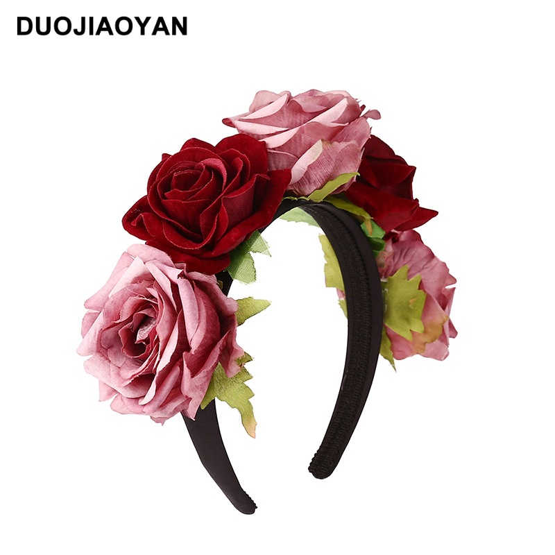 Fashion Simulation Fabric Big Rose Flower Wide Brim Headband display picture 3