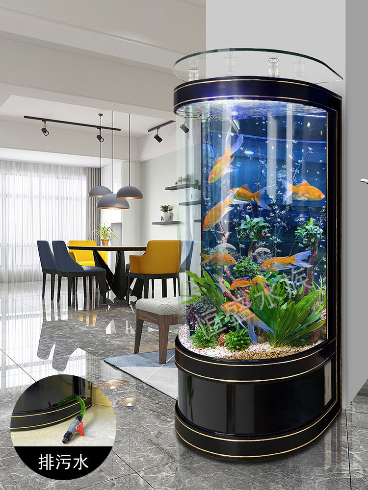 2米大鱼缸落地鱼缸客厅2023新款一体半圆水族箱柱形电视柜亚克力