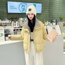 品牌专柜2025秋冬时尚洋气保暖PU皮双层领短款羽绒服女8808