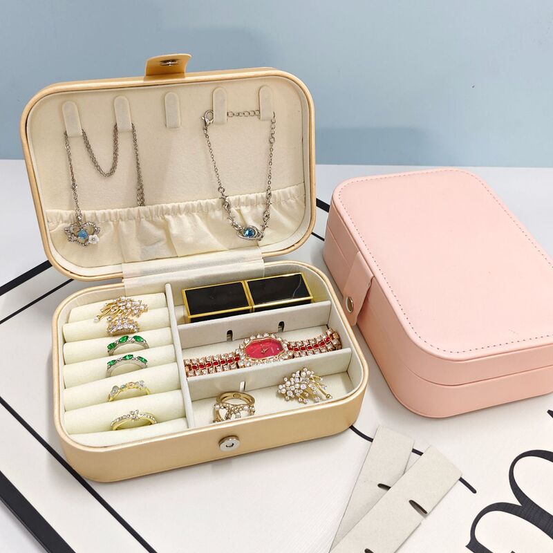 Cross-Border Travel Jewelry Storage Box for Girls, Removable Partition Earrings, Earrings, Rings, Bracelets, Jewelry Boxes