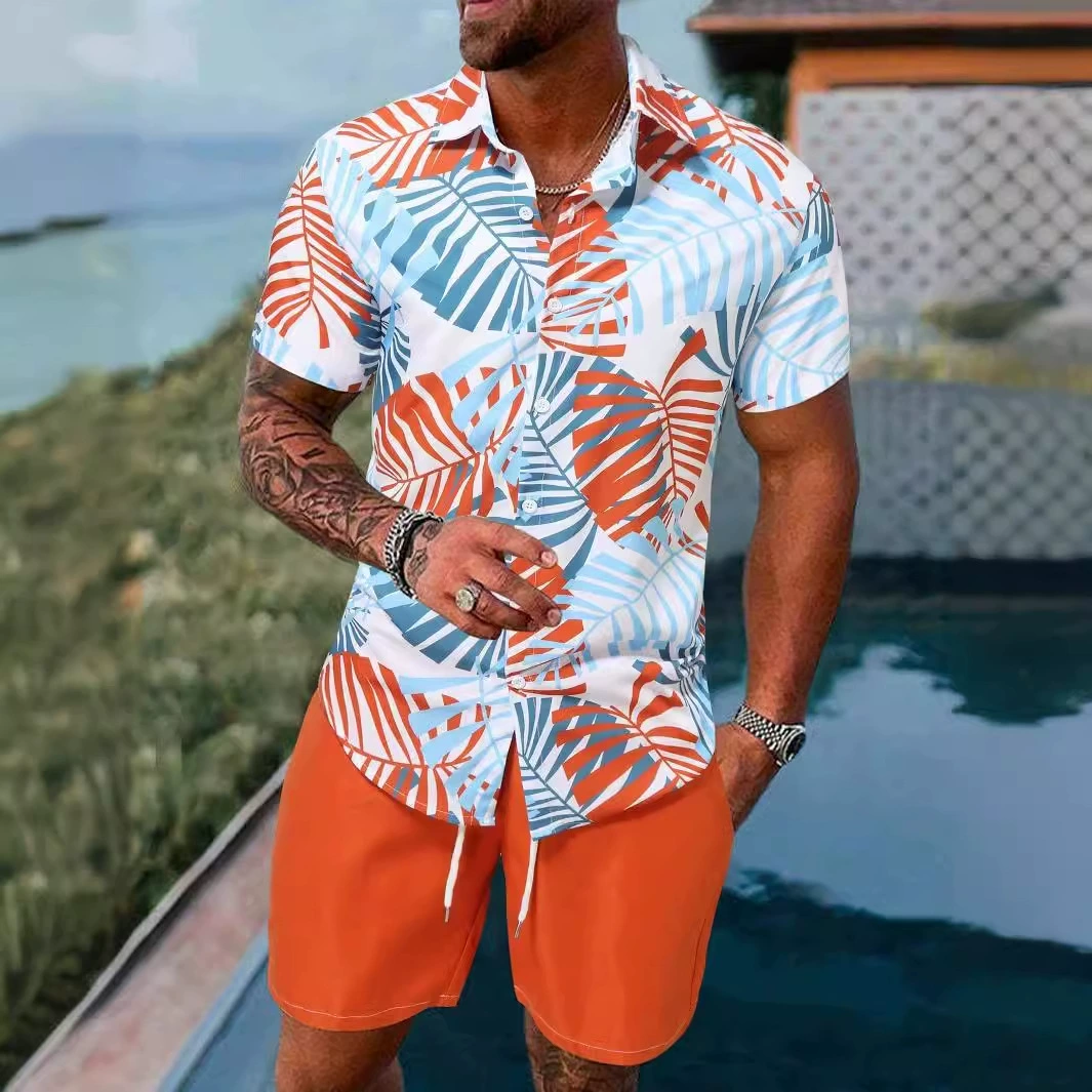 Мужские рубашки с коротким рукавом для внешней торговли, тонкие повседневные молодежные рубашки с принтом для отдыха, оптовая продажа мужских рубашек