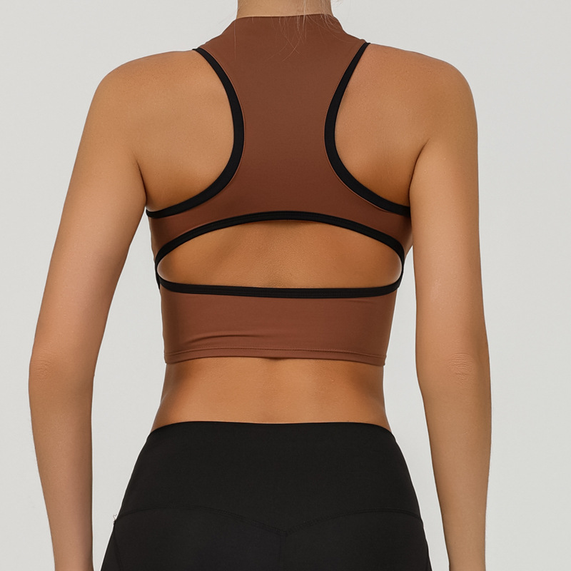 Nuevo chaleco de yoga para mujeres con cremallera sobre el pecho a prueba de choque color I-shaped deportivo acondicionamiento físico rápido secado hermoso back top corto