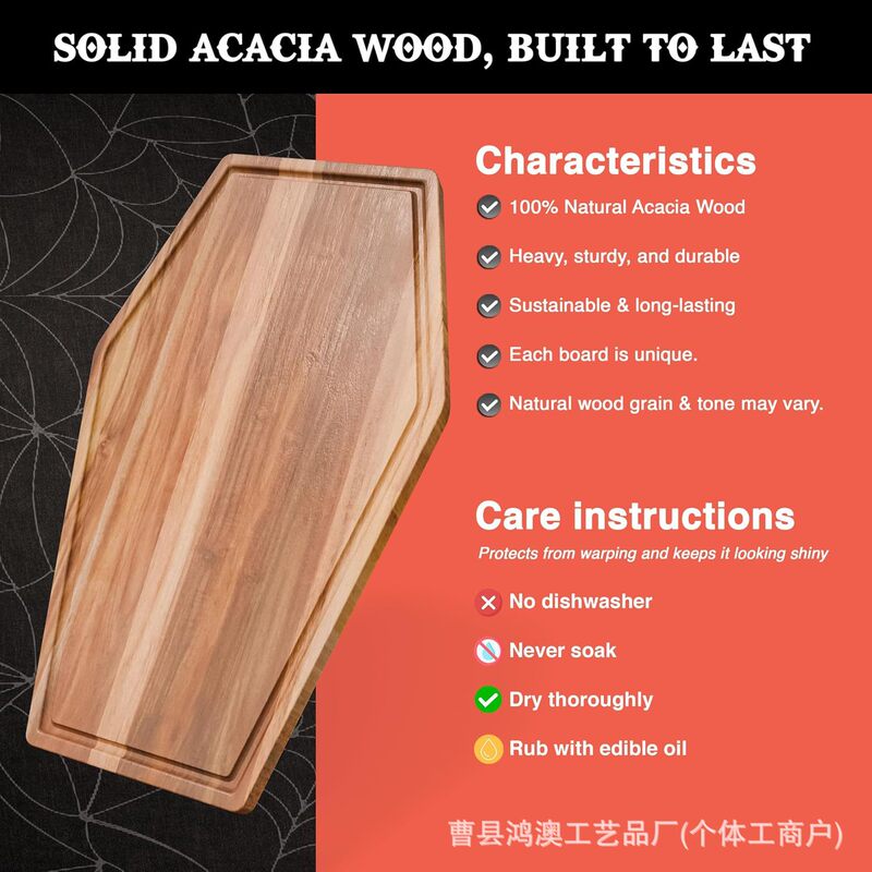 Halloween Wooden Cheese Cutting Board Gothic Coffin Storage Tray Acacia Wood Snack Candy Decoration Tray Halloween Wooden Cheese Cutting Board Gothic Coffin Storage Tray Acacia Wood Snack Candy Decoration Tray