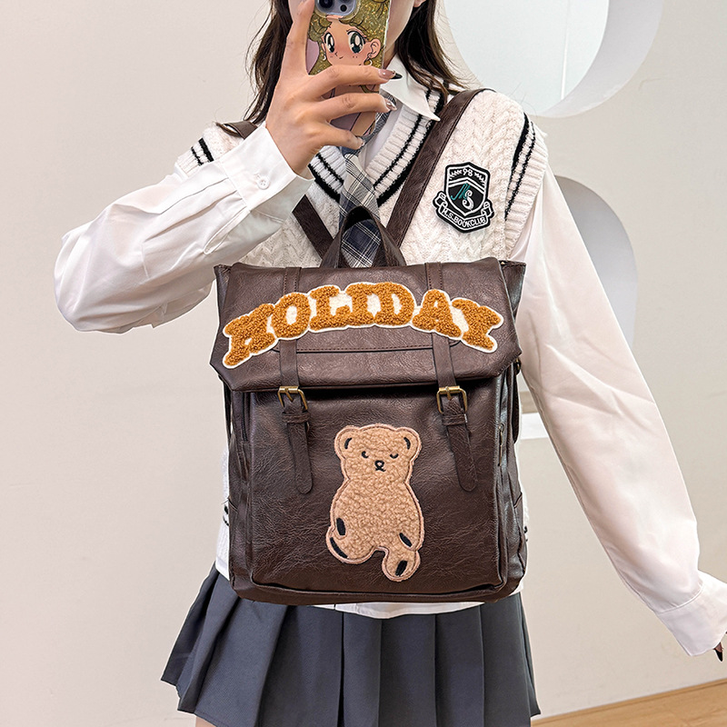 时尚搭配美式风书包字母小熊Y2K 手提包出行双肩包小众设计师背包