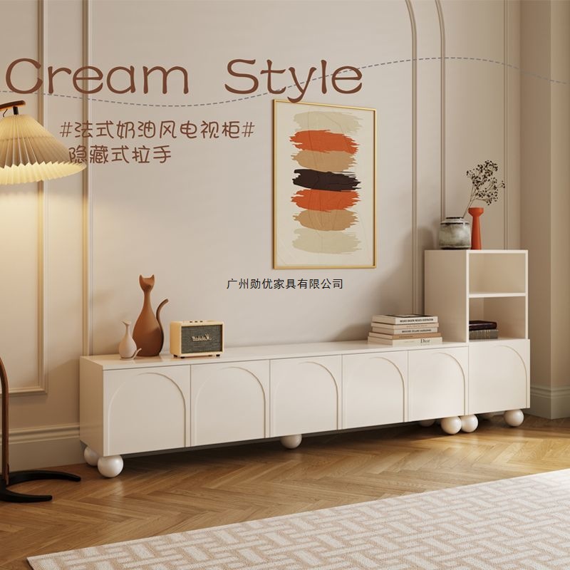 New Cream Color Tv Cabinet Floor-Standing Side Cabinet Living Room Combination Modern Simple Home Small Apartment Storage French Factory